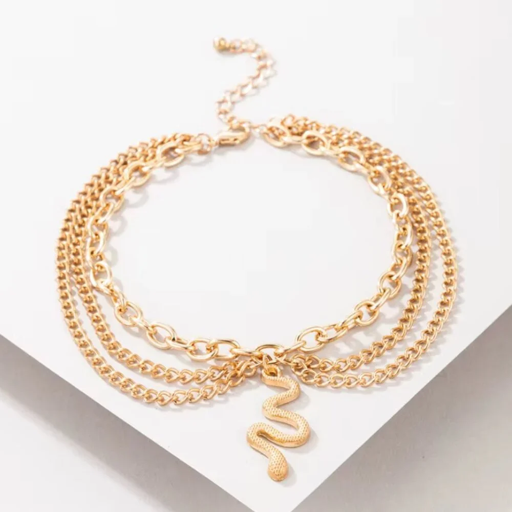 Gold Snake Multilayer Ankle Bracelet